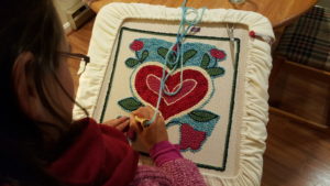 heart rug in progress