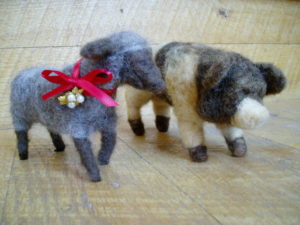 needle felted pig and sheep