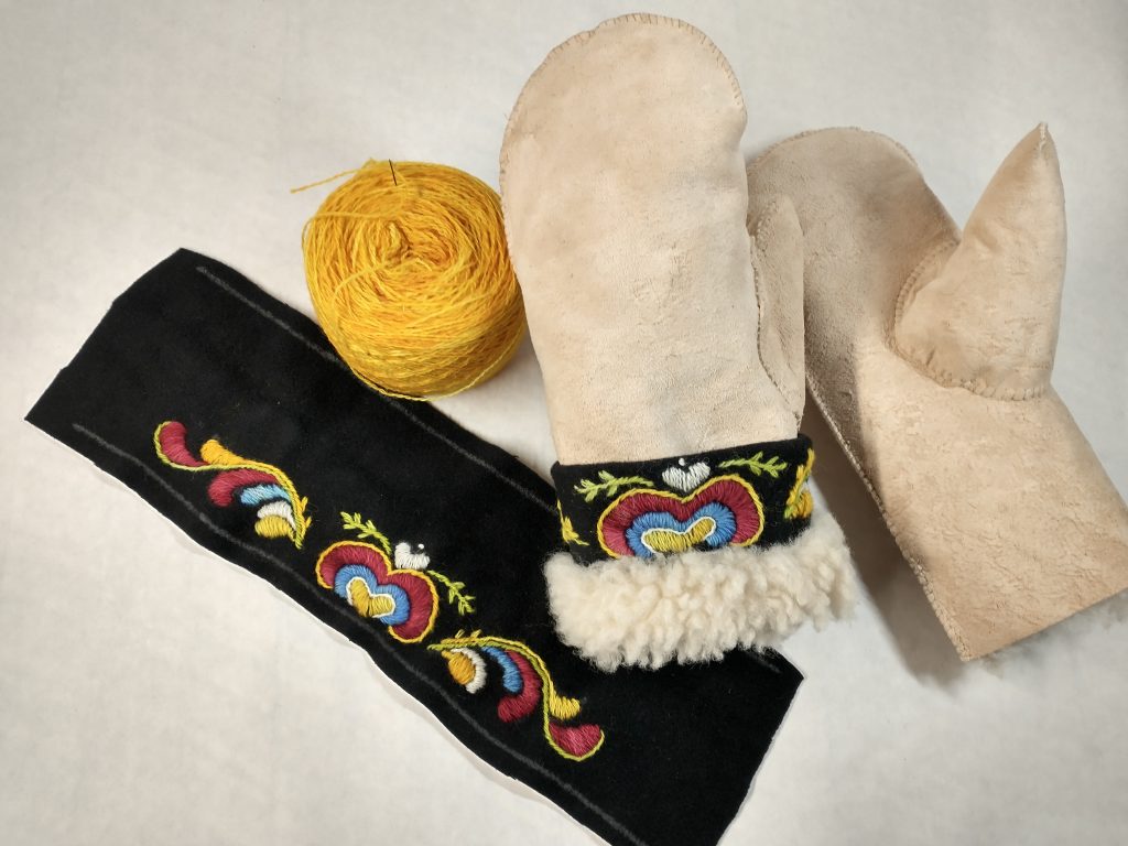 embroidered sheepskin mittens