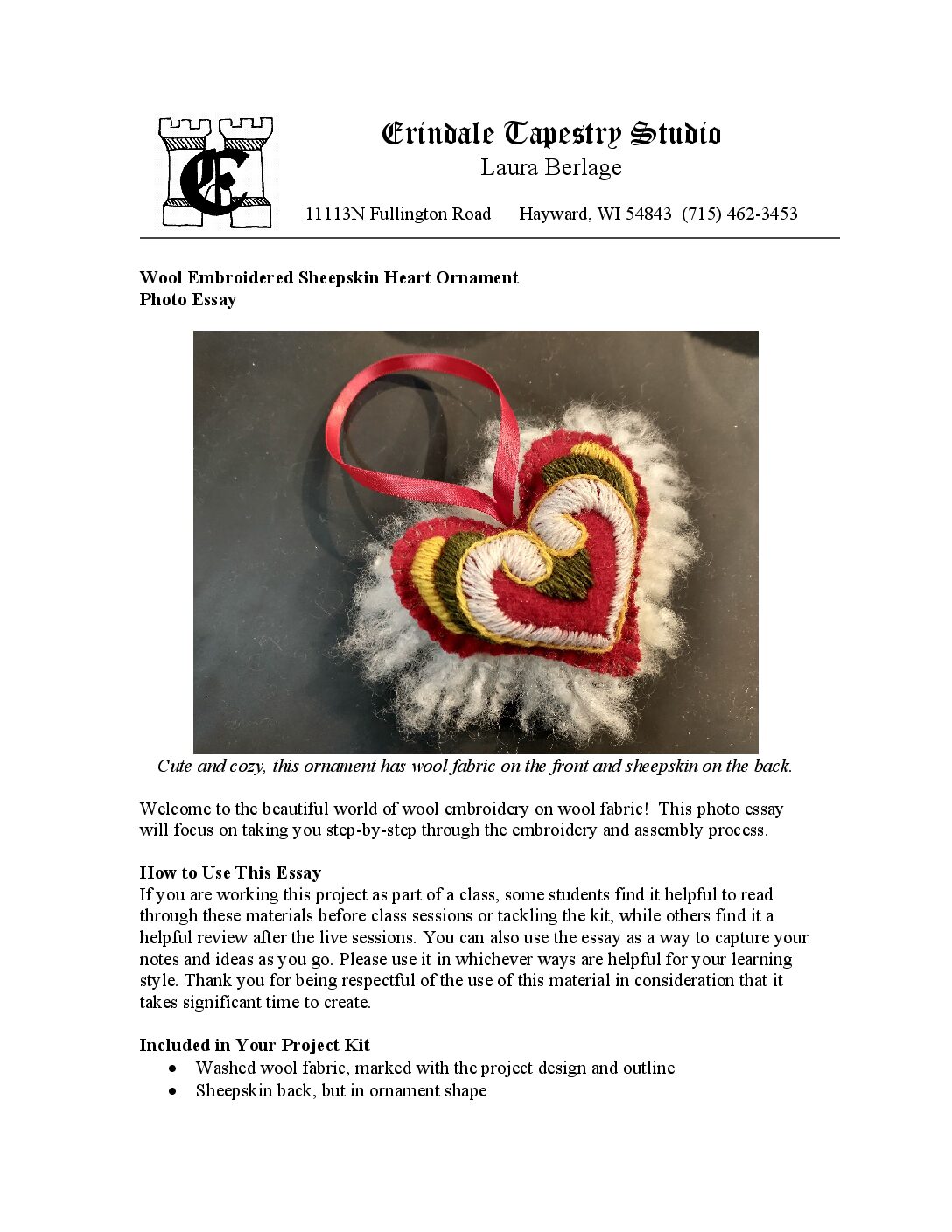 Wool Embroidered Sheepskin Heart Ornament