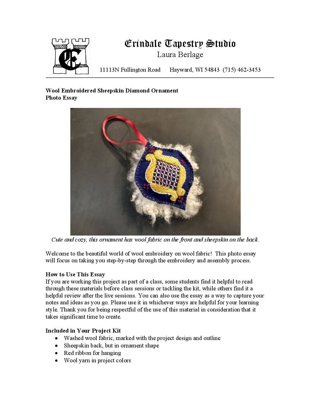 Wool Embroidered Sheepskin Diamond Ornament